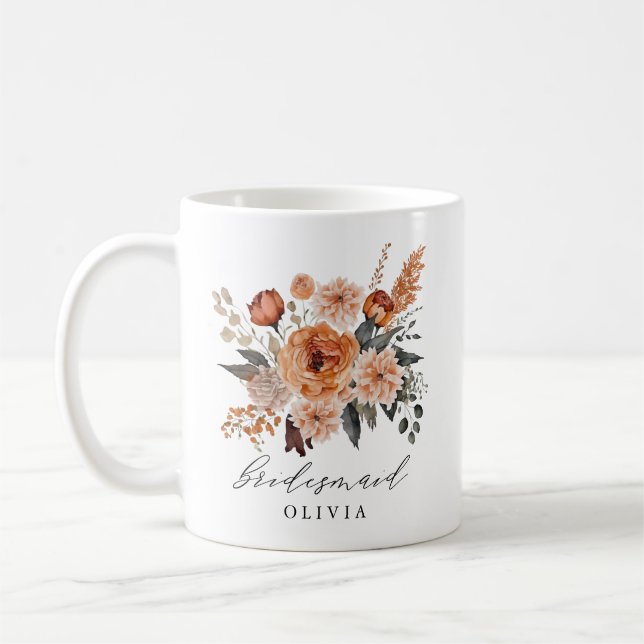 Caneca De Café Boho Sage Terracotta Floral Bridesmaid Mug (Esquerda)