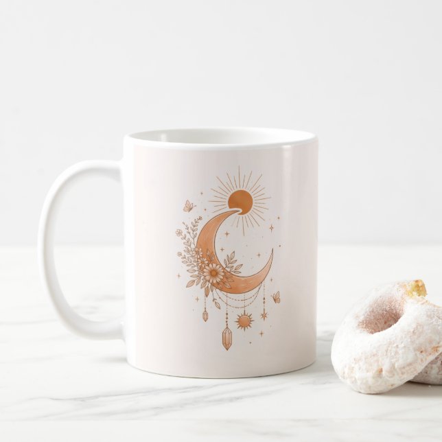 Caneca De Café Boho Sun & Moon Floral Ceramic Mug (Com Donut)