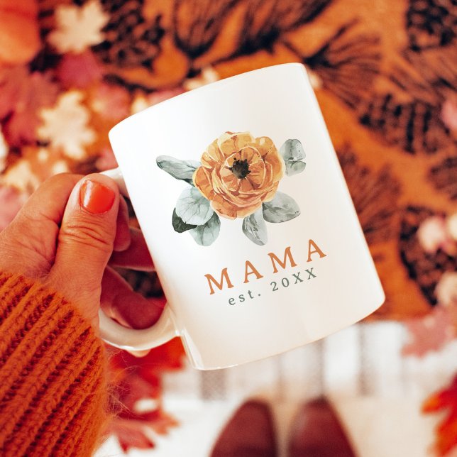 Caneca De Café Boho Terracotta Floral Greenery Mama Est. (Criador carregado)