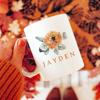 Caneca De Café Boho Terracotta Floral Greenery Nome Personalizado