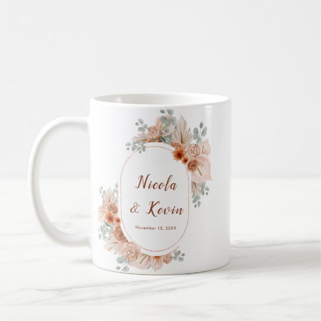 Caneca De Café Boho Terracotta Pampas Grass Wedding (Esquerda)