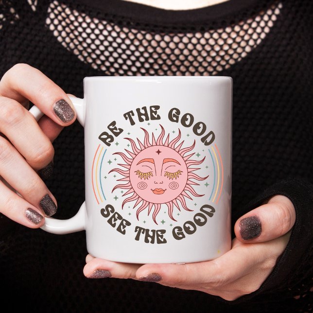 Caneca De Café Boho Trendy Inspirational Motivational Oferece a e (Boho Trendy Sun Face Celestial Be the Good See the Good Inspirational Motivational Coffee Mug Gift)