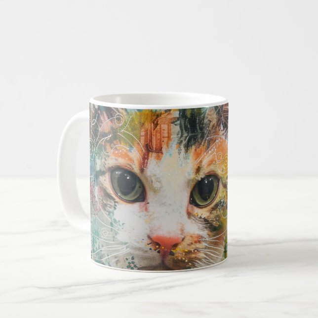 Caneca De Café Boho Watercolor Cats - Terna Feline Art (3) (Frente Esquerda)