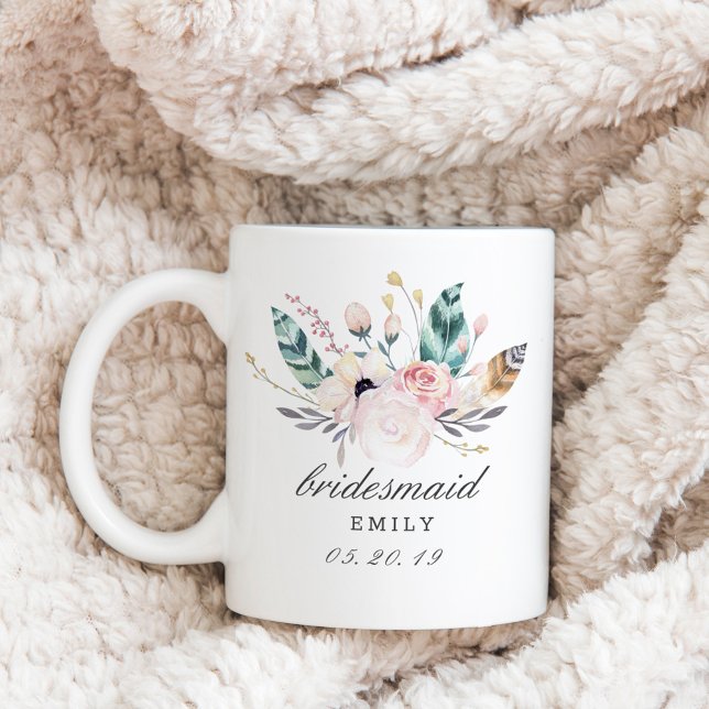 Caneca De Café Boho Wedding Buquê Personalizado Bridesmaid (Criador carregado)