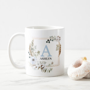 Caneca De Café Boho Winter Floral Monograma Personalizável