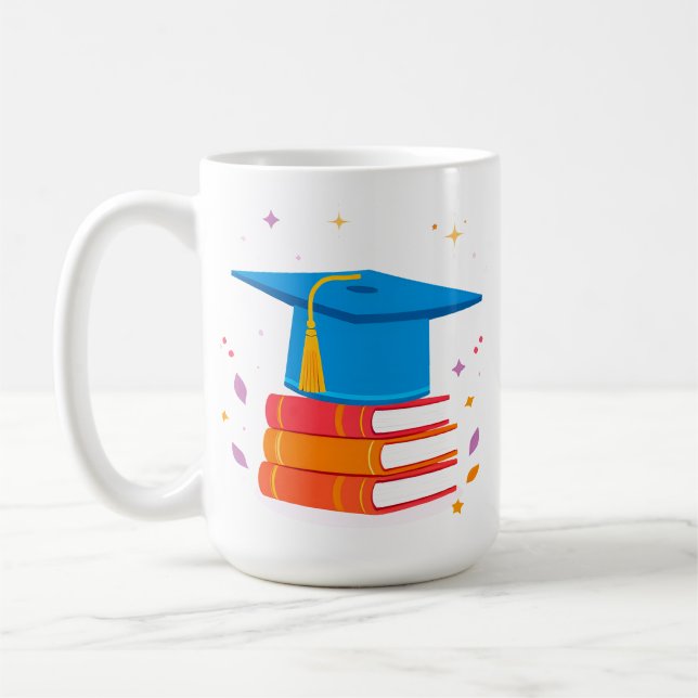 Caneca De Café Boina de Graduação Azul Com Livros (Esquerda)