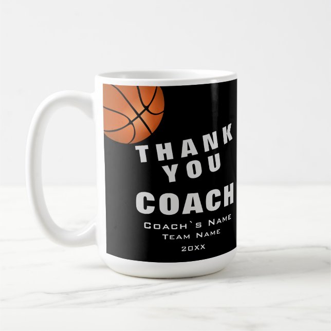 Caneca De Café Bola de Basquete Obrigado Treinador  (Esquerda)