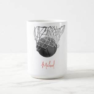 Caneca De Café Bola de Basquete Preta e Branca & Sua Nome na Rede