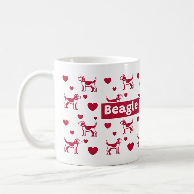 Caneca De Café Bola De Beagle Com Corações Vermelhos (Esquerda)
