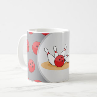 Caneca De Café Bola de Boliche Atacando os Pinos com Padrão de Bo