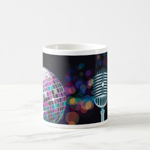 Caneca De Café Bola de Discoteca Retro e Microfone Antigo