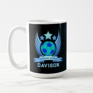 Caneca De Café Bola de Futebol Azul Neon Presentes Personalizad