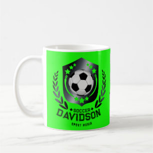 Caneca De Café Bola de Futebol Personalizada Verde Texto Person