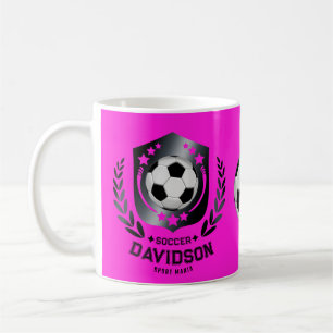 Caneca De Café Bola de Futebol Preta Rosa Com Nome Personalizado