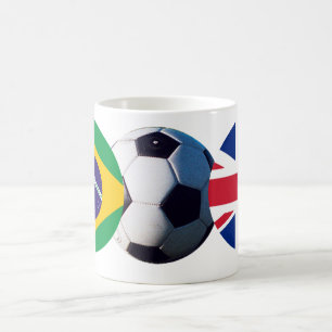 Caneca De Café Bola de Futebol Reino Unido e Brasil Bandeiras do