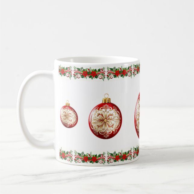 Caneca De Café Bola de natal de Natal clássico e elegante (Esquerda)