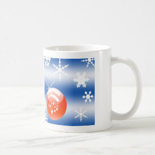 Caneca De Café Bola de Natal Floco de neve azul branco vermelho
