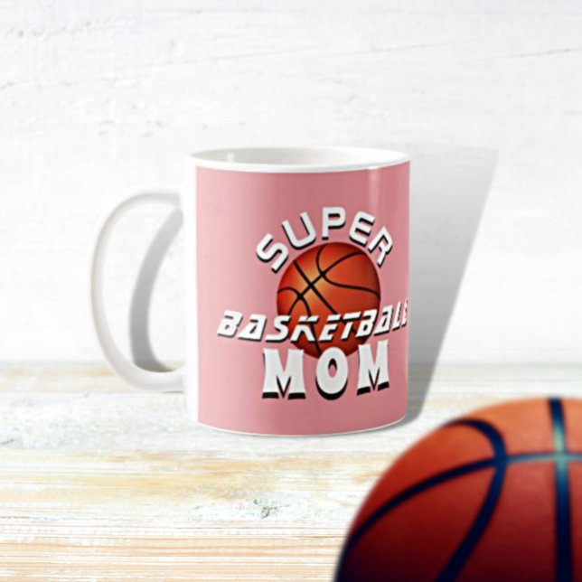 Caneca De Café Bola de Super Basquete Rosa Mãe Mãe Esportiva Mãe (Criador carregado)