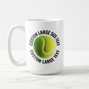 Caneca De Café Bola de Tênis de Texto Personalizado Grande 15oz. 