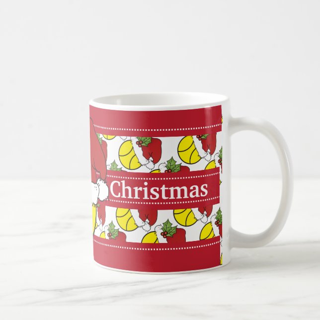 Caneca De Café Bola de tênis do chapéu do papai noel do Feliz (Direita)
