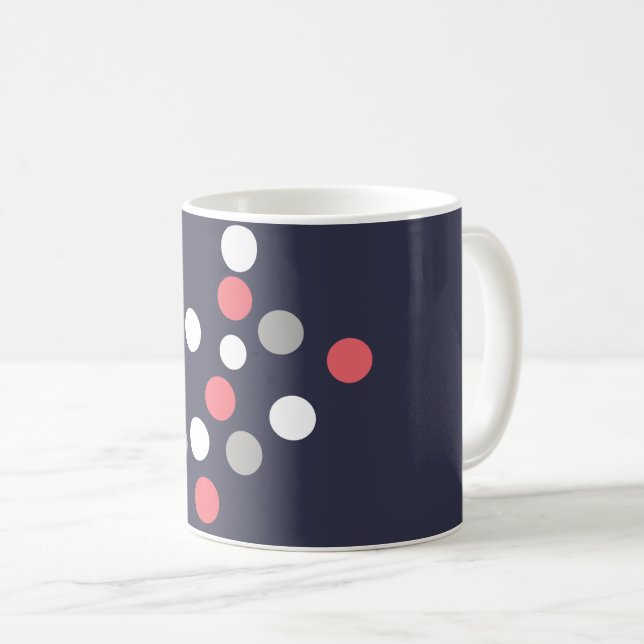 Caneca De Café Bolas Círculos Padrão Cinza Branco Coral Rosa (Frente Esquerda)