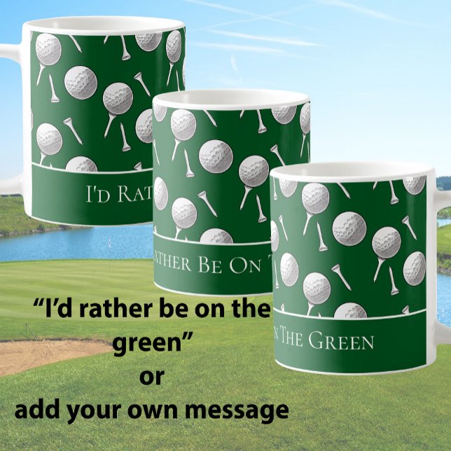 Caneca De Café Bolas de Golfe e Tees Verde Divertido com Mensagem (Criador carregado)