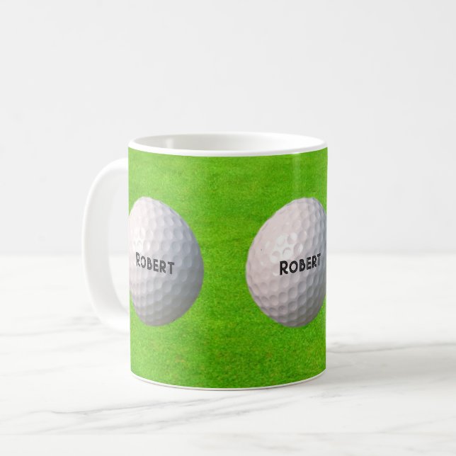 Caneca De Café Bolas de Golfe Personalizadas no Golfista Verde (Frente Esquerda)