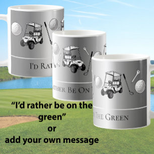 Caneca De Café Bolas de Golfe Prateadas Divertidas e Carrinho Com