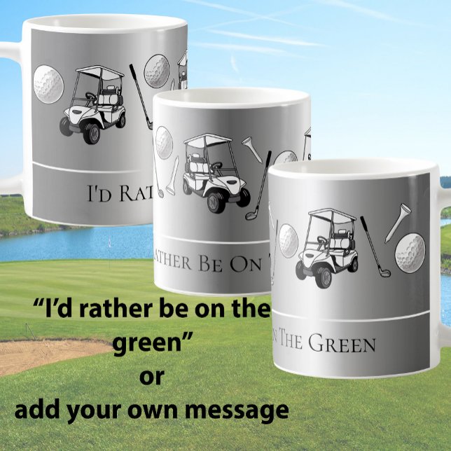 Caneca De Café Bolas de Golfe Prateadas Divertidas e Carrinho Com (Criador carregado)
