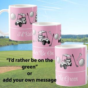 Caneca De Café Bolas de Golfe Rosa Divertidas e Carrinho de Golfe