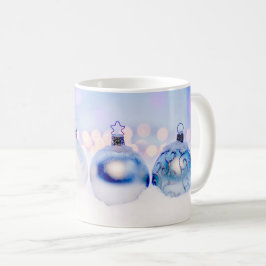 Caneca De Café Bolas de Natal de Prata Azul