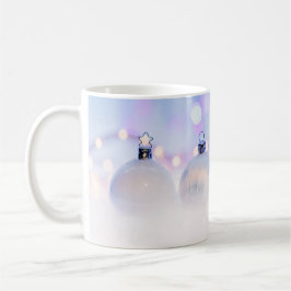 Caneca De Café Bolas de Natal de Prata Azul