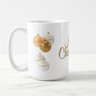 Caneca De Café Bolas de Natal Douradas e Brancas com Texto Person