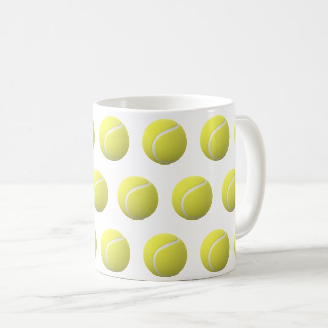 Caneca De Café bolas de tênis 3D em uma fila (Frente Esquerda)