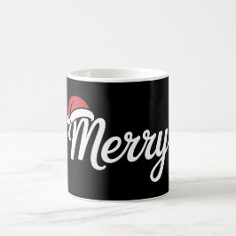 Caneca De Café Bold Black Merry Christmas Santa Hat