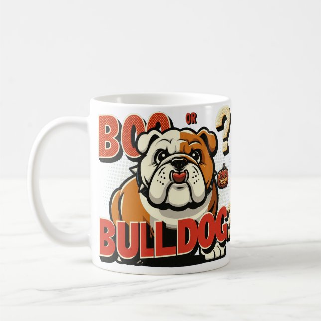 Caneca De Café Bold Bulldog Pop Art: Boo ou Bulldog? Ilustração (Esquerda)