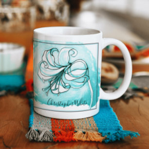 Caneca De Café Bold Lily Art Purple Teal Elegante modelo floral