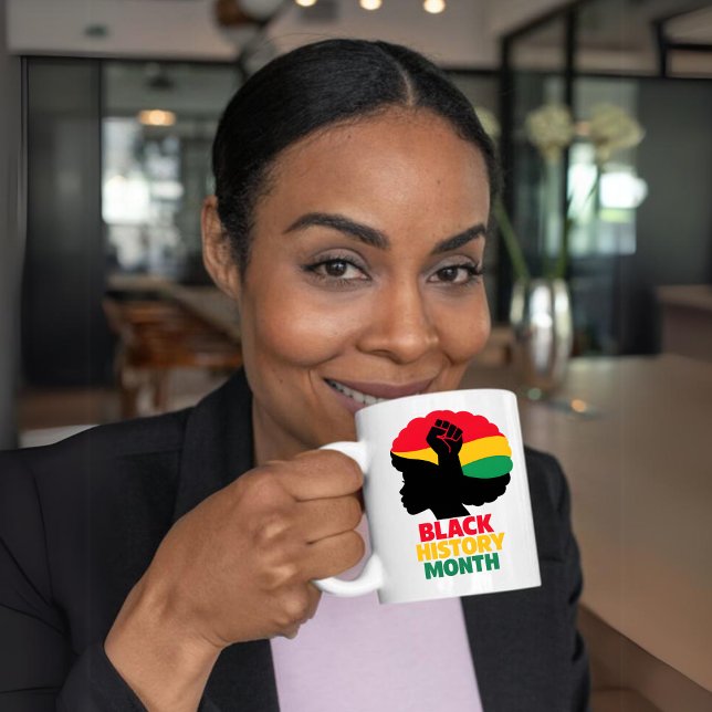 Caneca De Café Bold Silhouette Afro Woman Raised Fist (Bold Silhouette Afro Woman Raised Fist Coffee Mug)