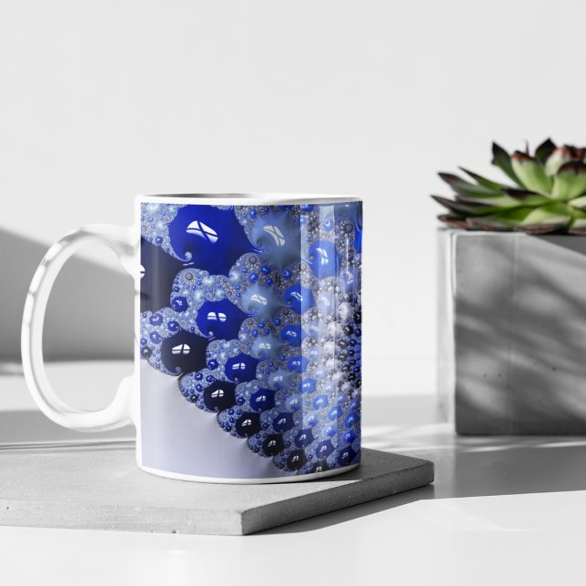 Caneca De Café Bolhas Fractais de Omã Azul abstrato (Criador carregado)