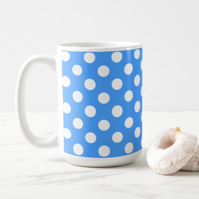 Caneca De Café Bolinhas Azuis E Grandes Brancas (Com Donut)