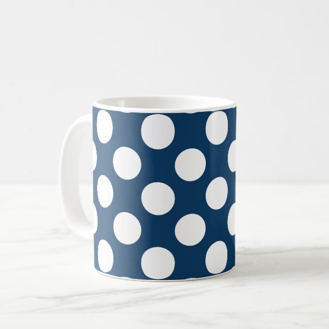 Caneca De Café Bolinhas Azuis marinho, Padrão de Bolinhas, Pontos (Frente Esquerda)