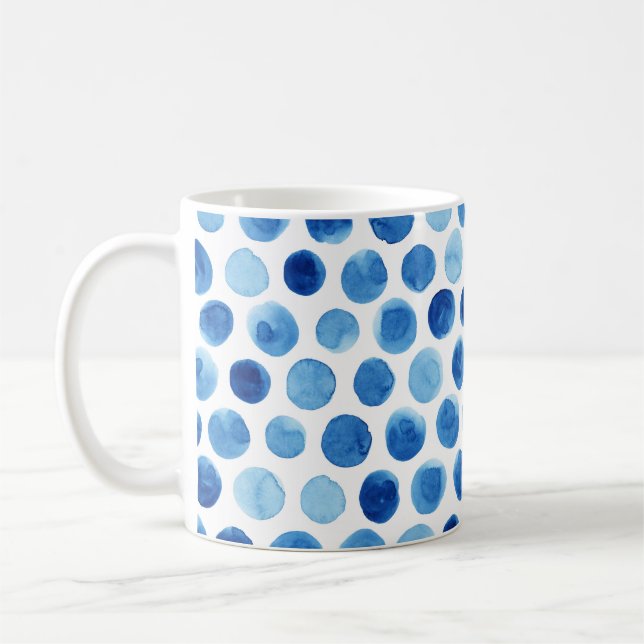 Caneca De Café Bolinhas azuis, padrão uniforme de aquarela. (Esquerda)