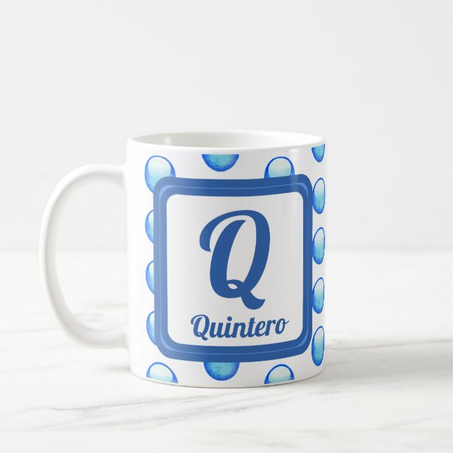 Caneca De Café Bolinhas azul brilhante Sobrenome monograma inicia (Esquerda)