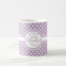 Caneca De Café Bolinhas brancas elegantes em monograma roxo