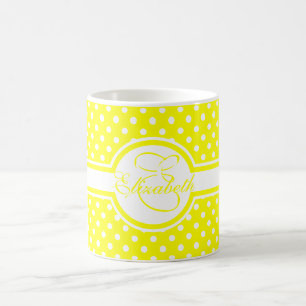 Caneca De Café Bolinhas brancas elegantes no monograma amarelo