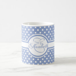 Caneca De Café Bolinhas brancas elegantes no monograma azul