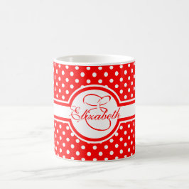 Caneca De Café Bolinhas brancas elegantes no monograma vermelho