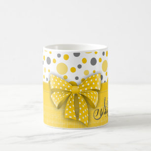Caneca De Café Bolinhas cinzentas e amarelas, fita amarela