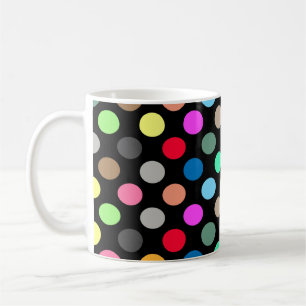 Caneca De Café Bolinhas coloridas sobre fundo preto - sem costura