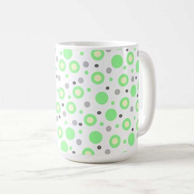 Caneca De Café Bolinhas de Cinzas de Creme Verde de Casa Geométri (Frente Esquerda)